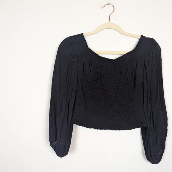 NWT All Saints Black Tia Texture Puff Sleeve Blouse Size 4 - Picture 3 of 9